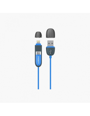 Cable 2 en 1 Chargeur et USB Bleu et Gris