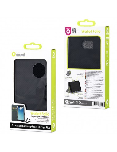 Funda Wallet Folio Negra Función Soporte y Tarjetero Samsung Galaxy S6 Edge Plus muvit