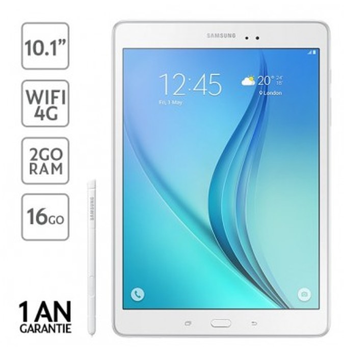 Samsung Galaxy Tab A \" 10.1\" - WiFi/4G \" Android 6.0 \" 16 Go HDD \" 2 Go Ram \" Blanc - Garantie 1 An