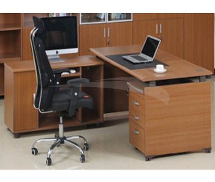 Bureau Président + retour + caisson 3 tiroirs W1800xD1800xH730