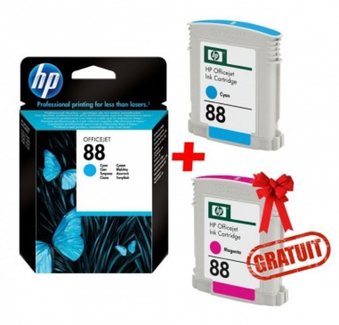Cartouche d'encre Officejet cyan HP 88 (C9386AE) + 2ème Cartouche Magenta HP 88 Offerte