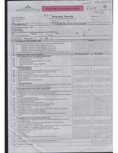 TVA ROSE MENSUELLE - MODÈLE ADC100F-10E - Paquet de 500 fiches