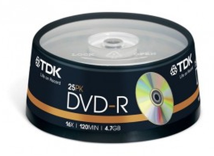 TDK T19416 DVD-R 4.7GB 120MIN 16X 25 Cakebox