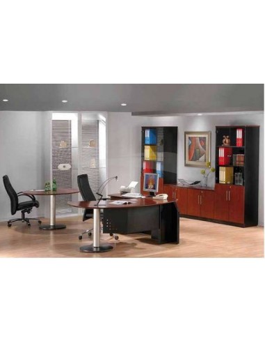 BUREAU PRÉSIDENT - AVEC BIBLIOTHÈQUE - EN BOIS ACAJOU