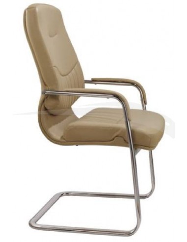 FAUTEUIL VISITEUR D015 sur luge CLASSIC en PU & aluminium Marron foncé
