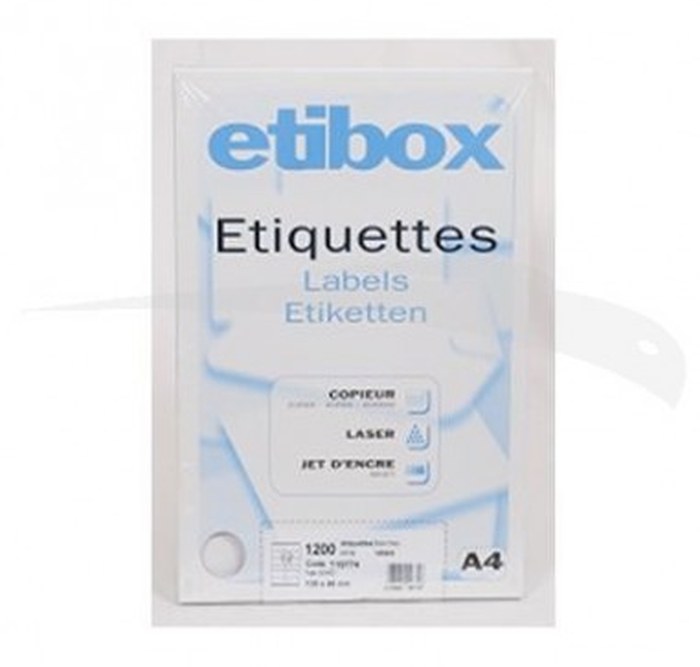 ÉTIQUETTE ADHÉSIVE MIXTE - ETIBOX - A4 - 100 FEUILLES